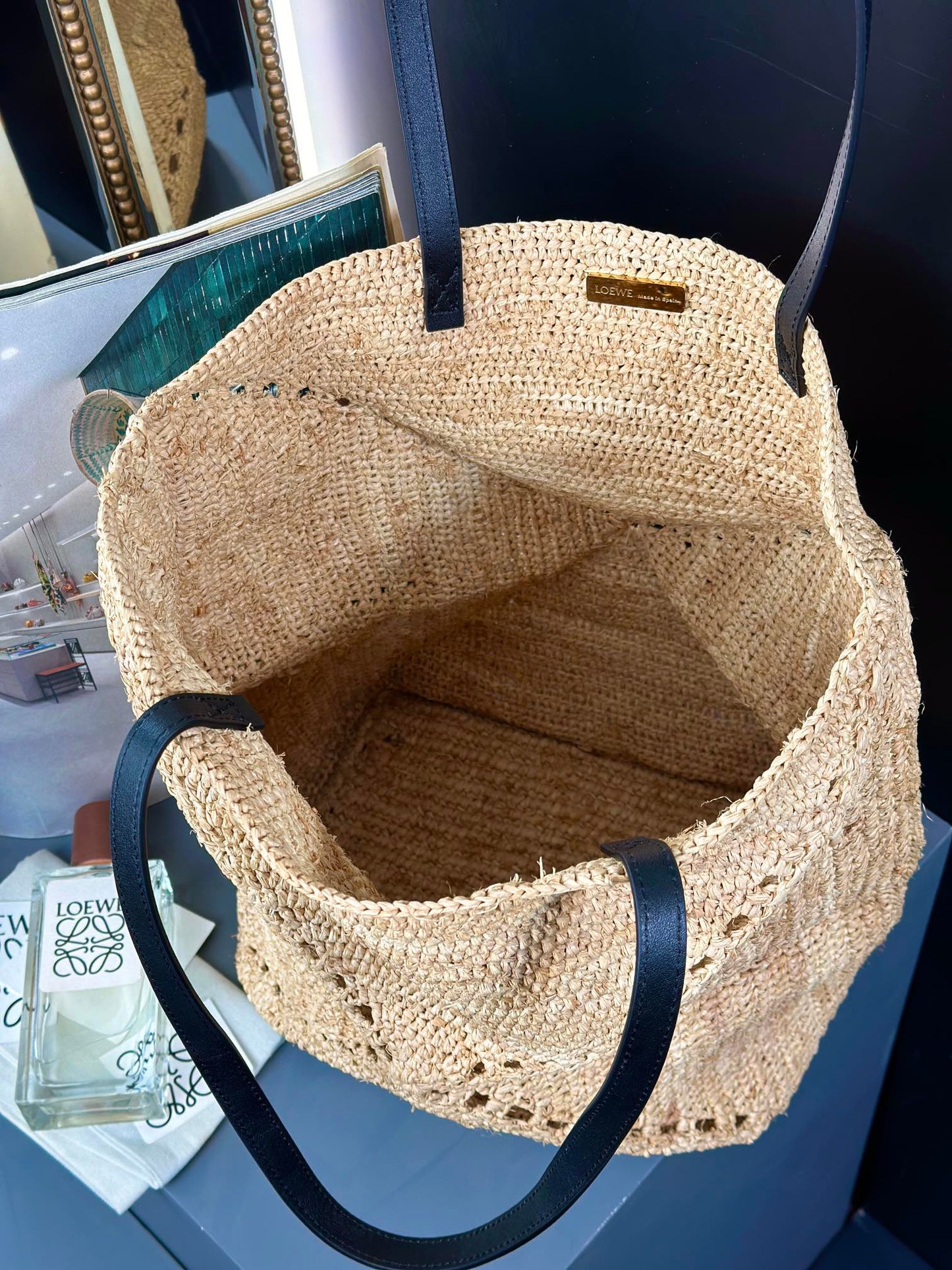Loewe Puzzle fold straw tote bag