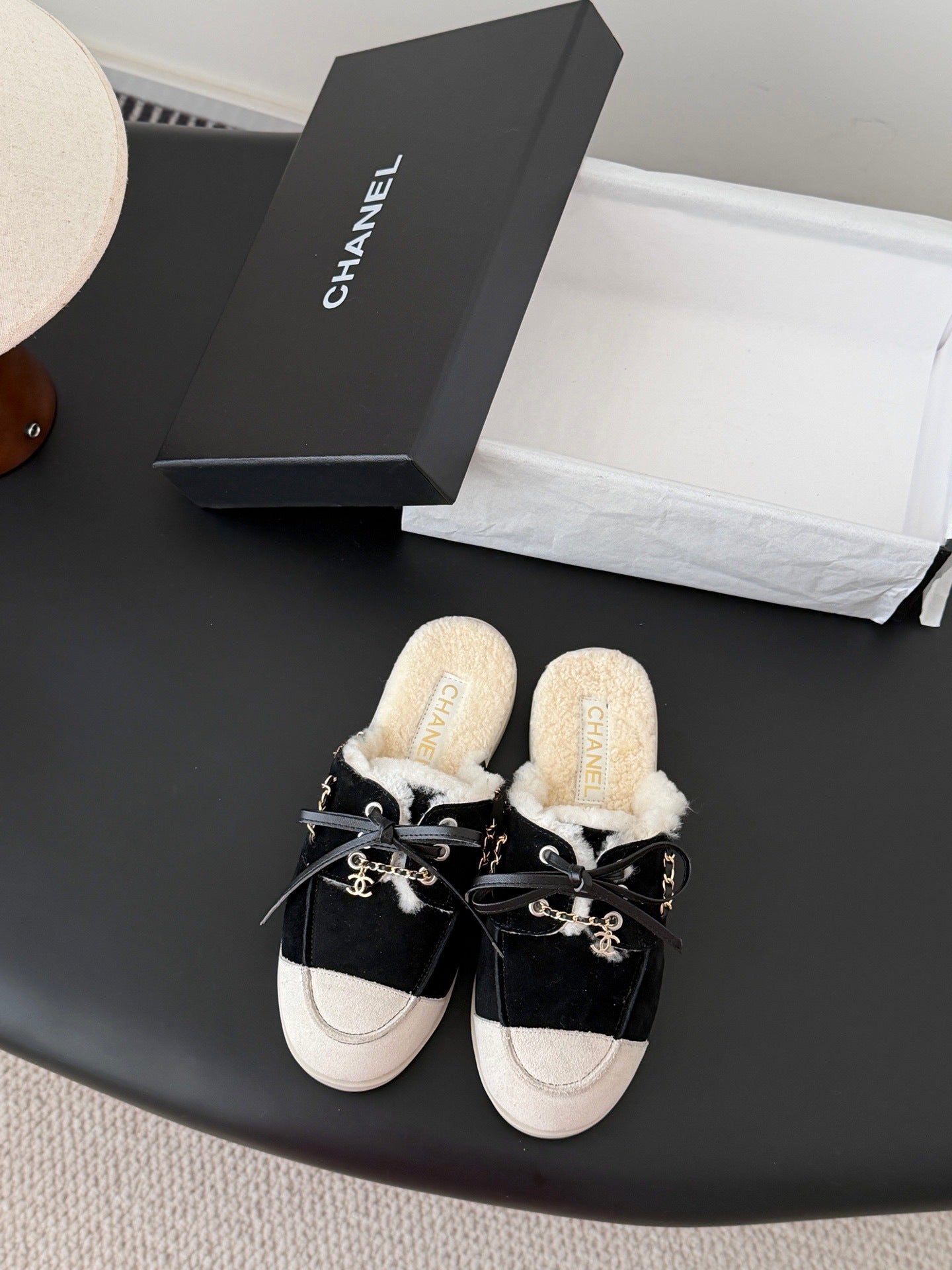 Chanel suede and leather slippers