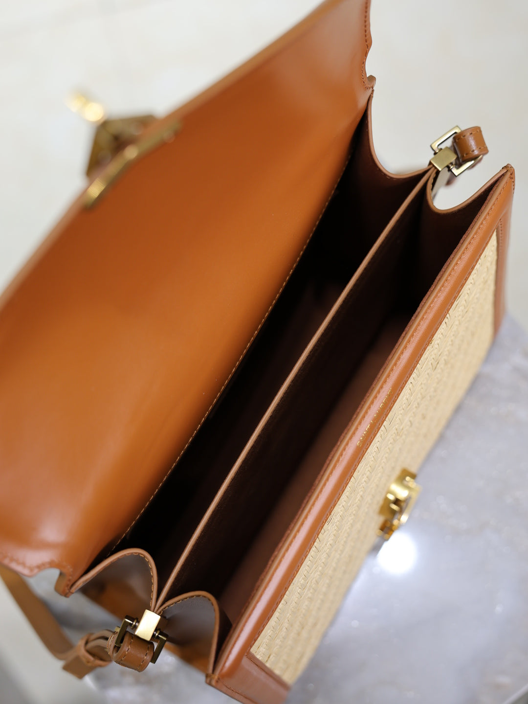 YSL Cassandra Small raffia bag
