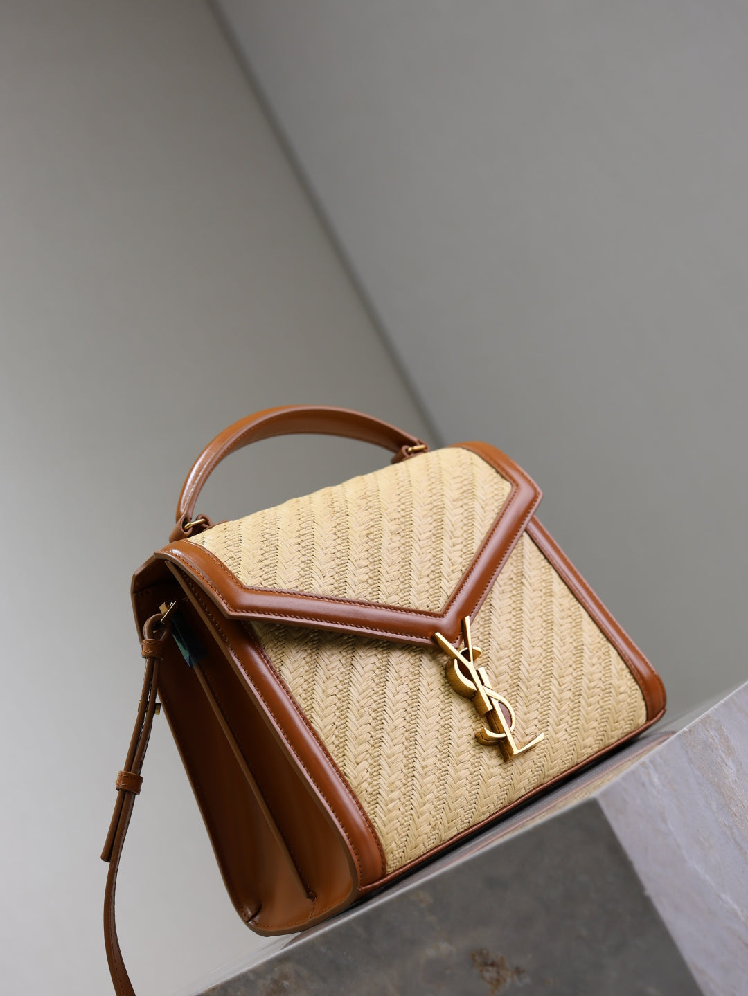 YSL Cassandra Small raffia bag