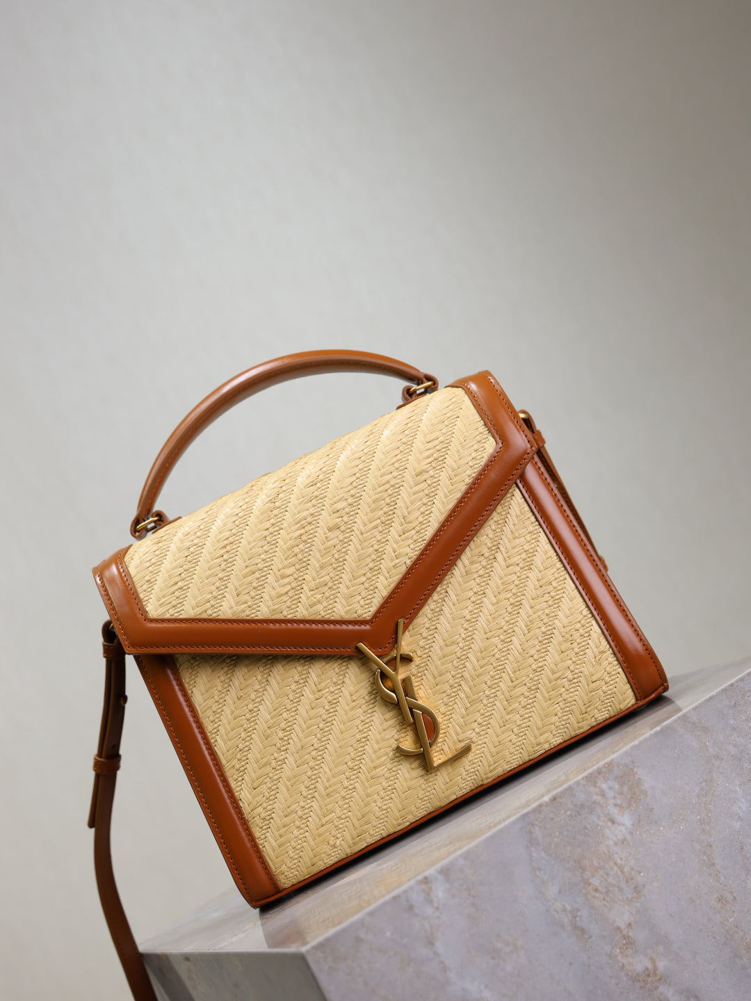 YSL Cassandra Small raffia bag