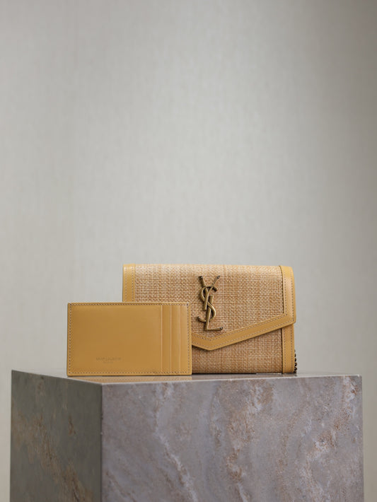 YSL UPTOWN chain wallet in micro raffia