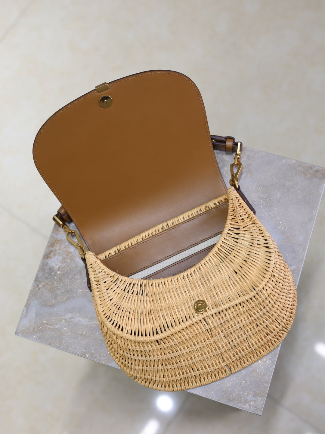 YSL Voltaire leather-trimmed bamboo shoulder bag