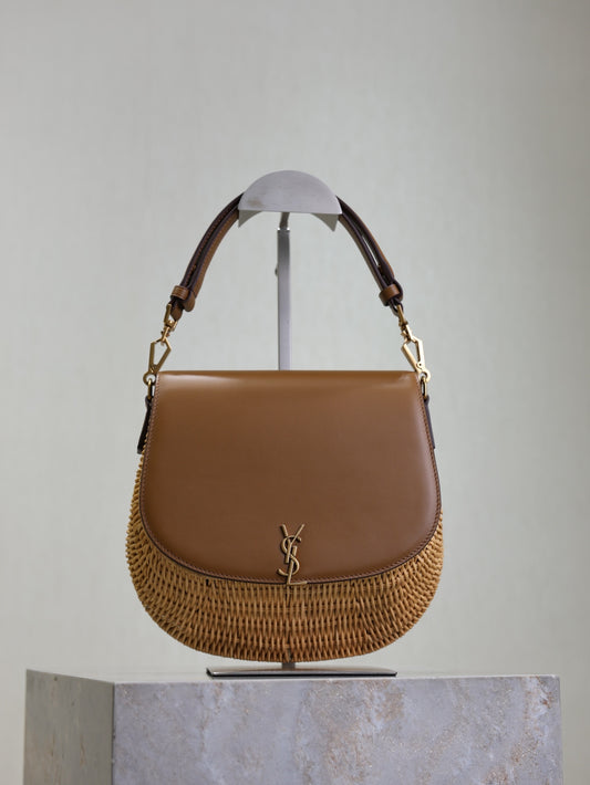 YSL Voltaire leather-trimmed bamboo shoulder bag