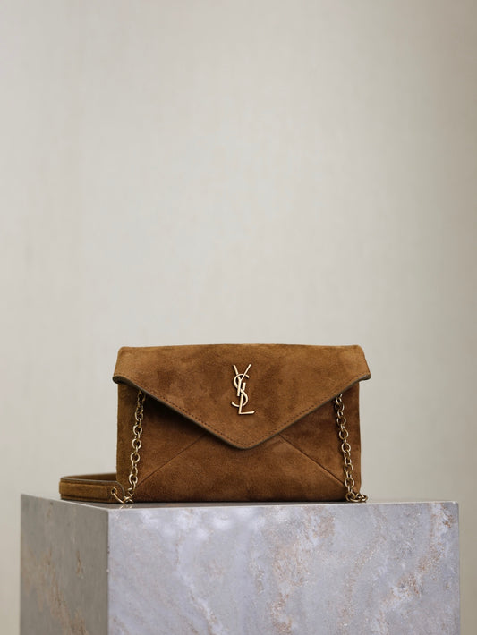 YSL CASSANDRE Mini pouch on chain in suede