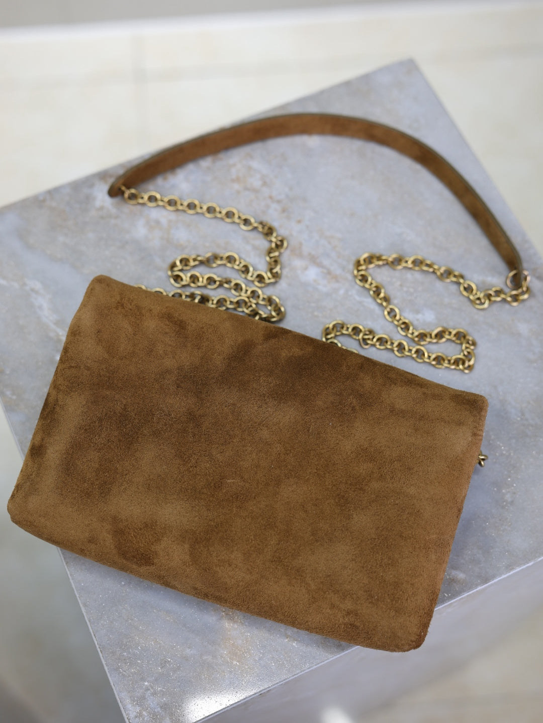 YSL CASSANDRE Mini pouch on chain in suede
