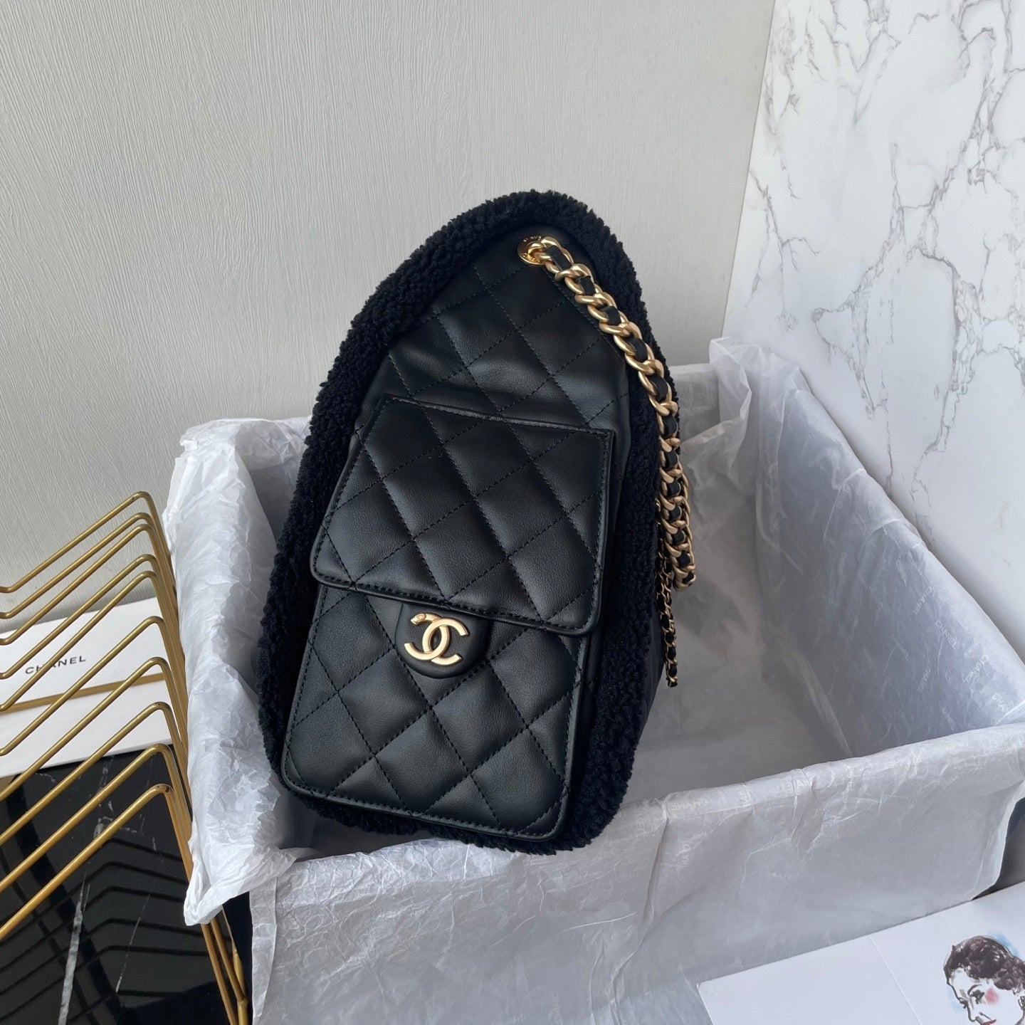 Chanel Small Leather Shearling bag