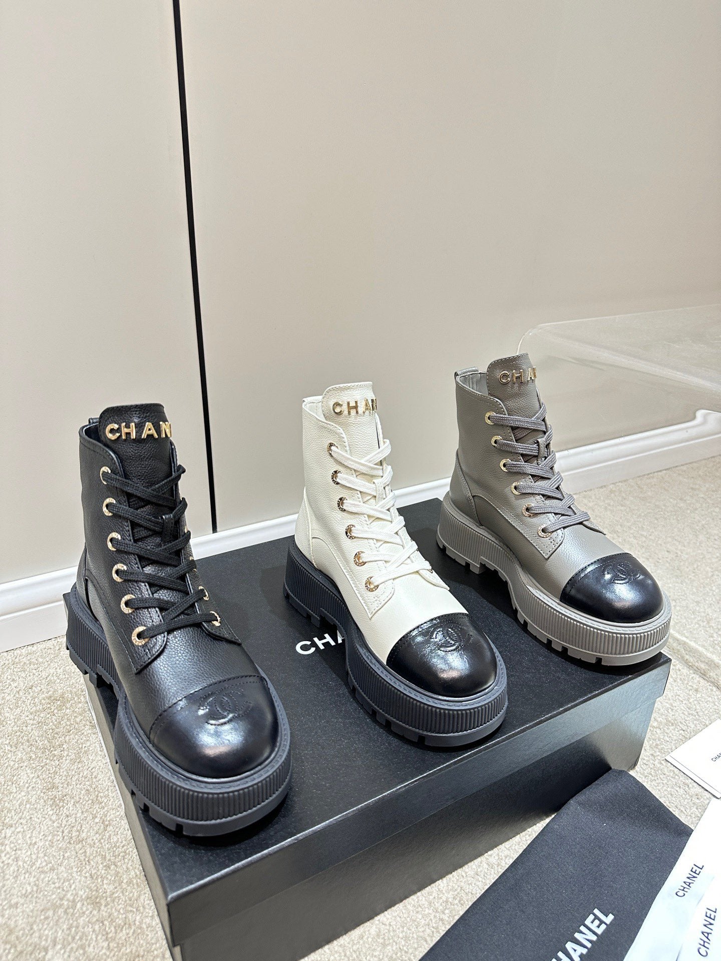 Chanel Lace Up Boots Platform