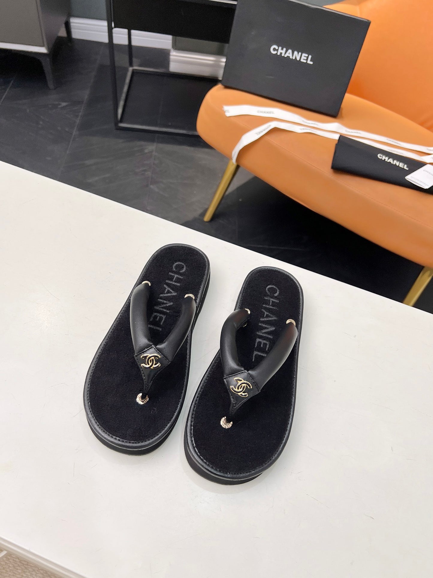 Chanel Flip flop platform slides