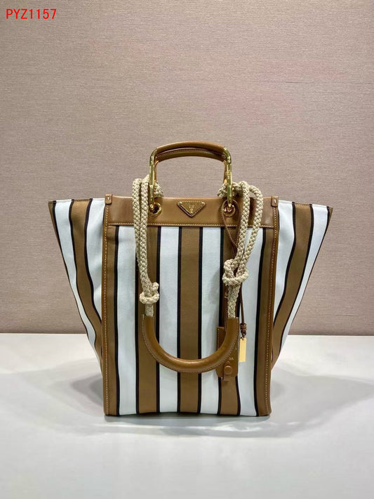 Prada Large printed canvas and leather tote bag