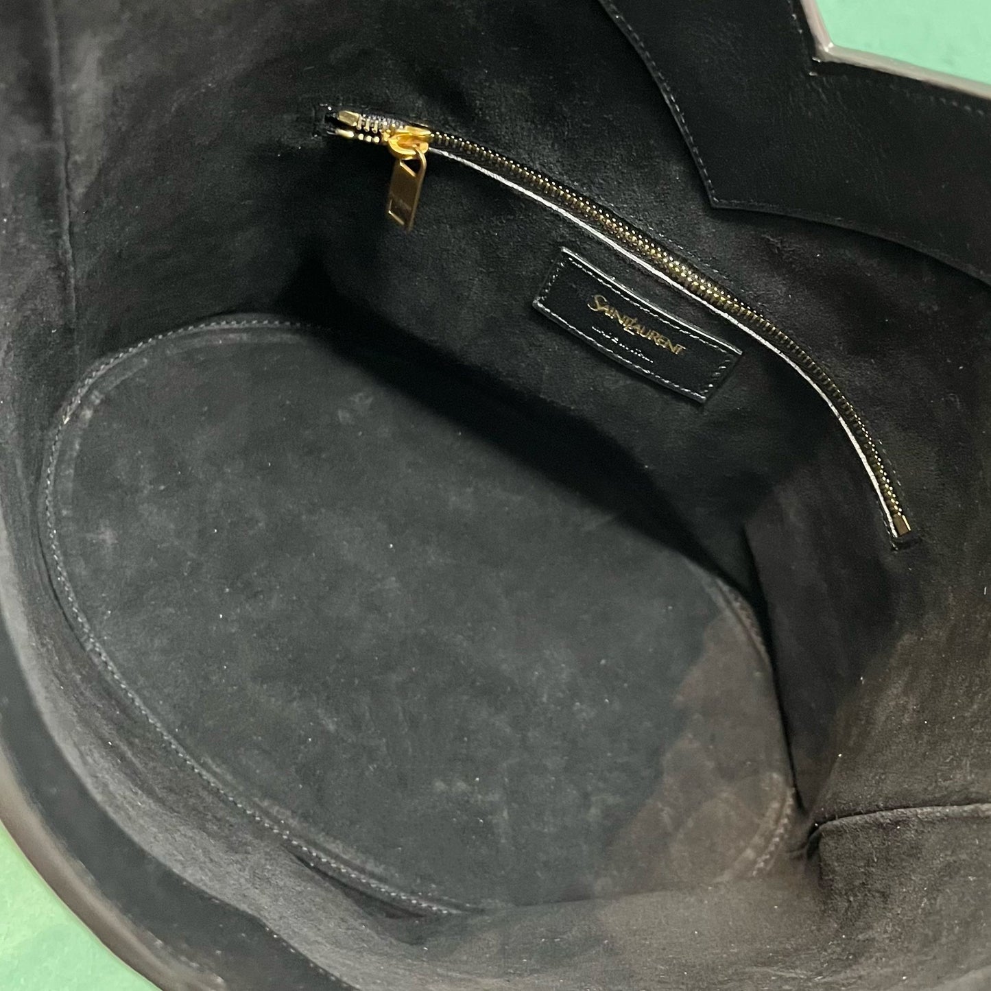 YSL Y top-handle bucket in suede