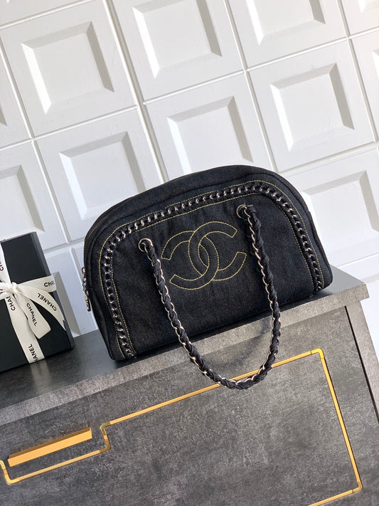 Chanel Black Denim bowling bag