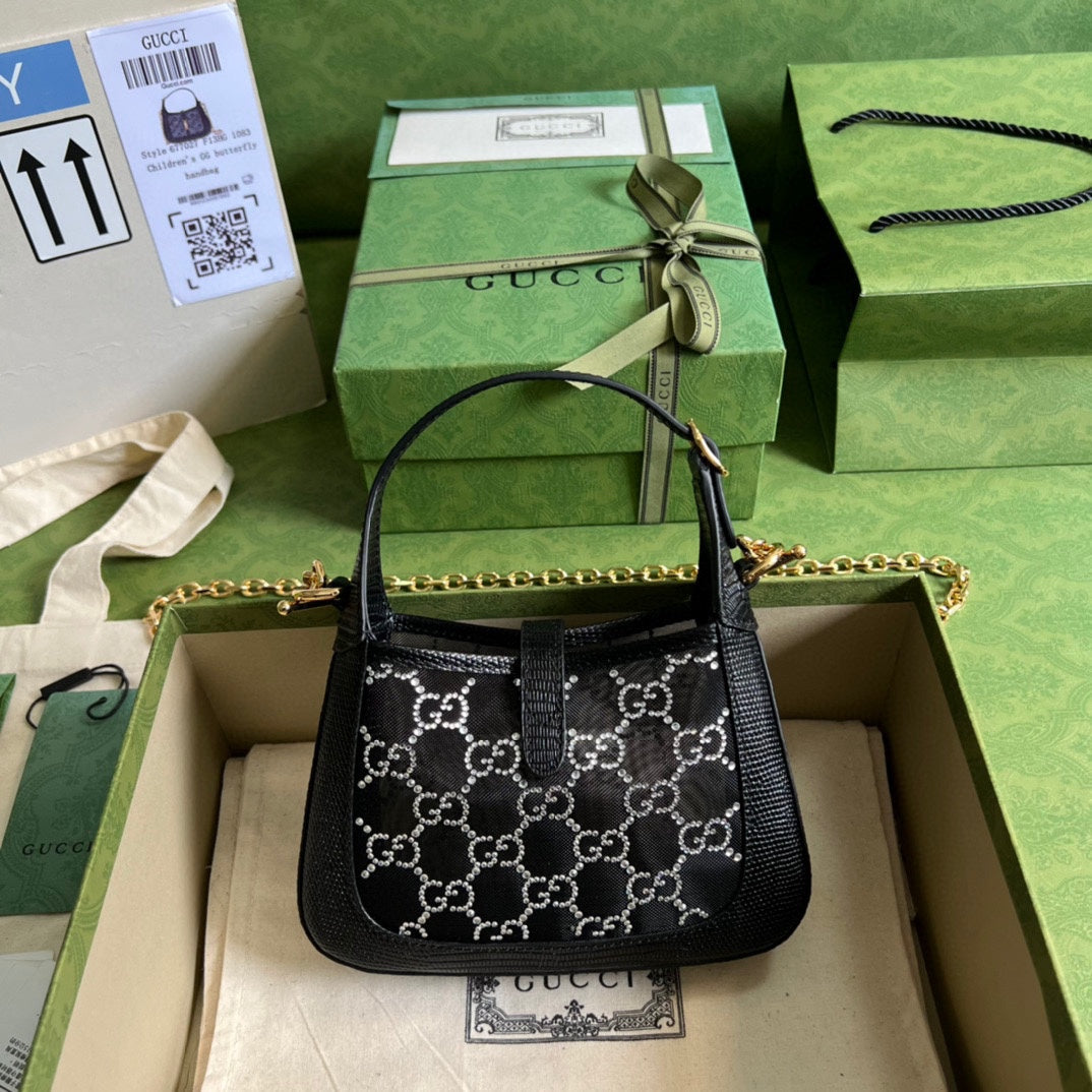 Gucci JACKIE 1961 MINI CRYSTAL GG LIZARD BAG