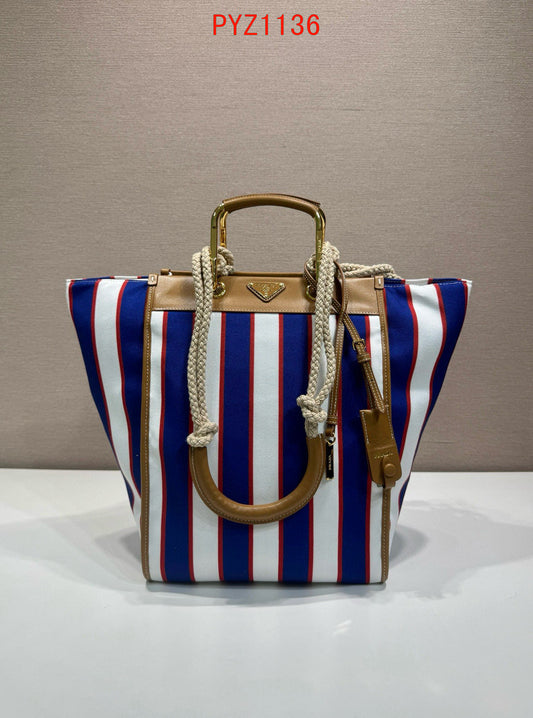 Prada Large printed canvas and leather tote bag