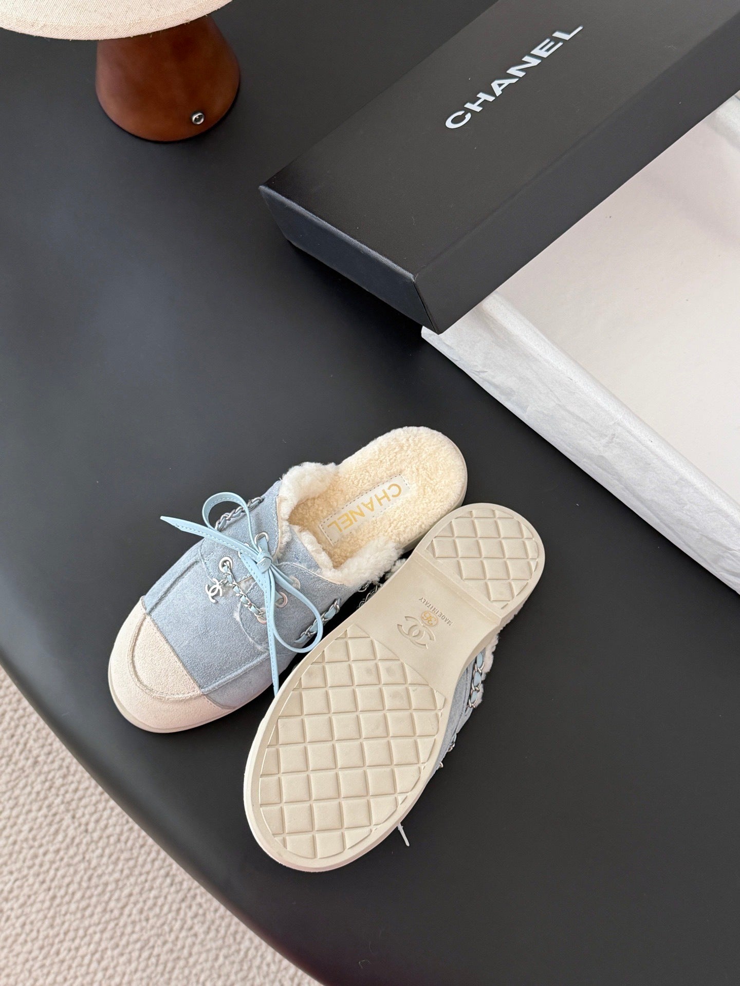 Chanel suede and leather slippers