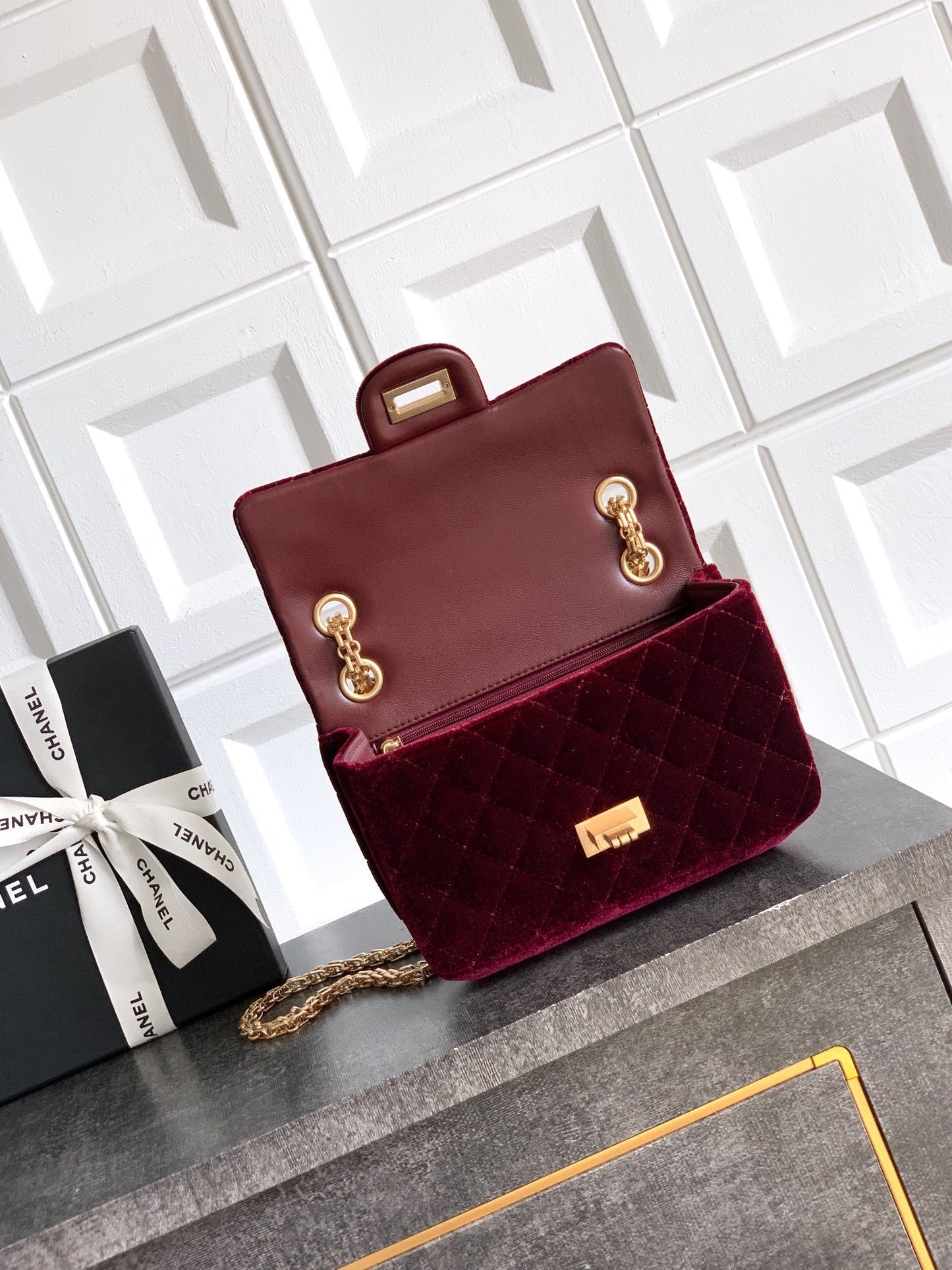 Chanel velvet small chain bag