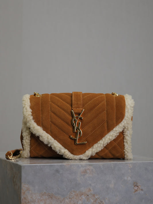 YSL Small Monogram Shearling suede bag