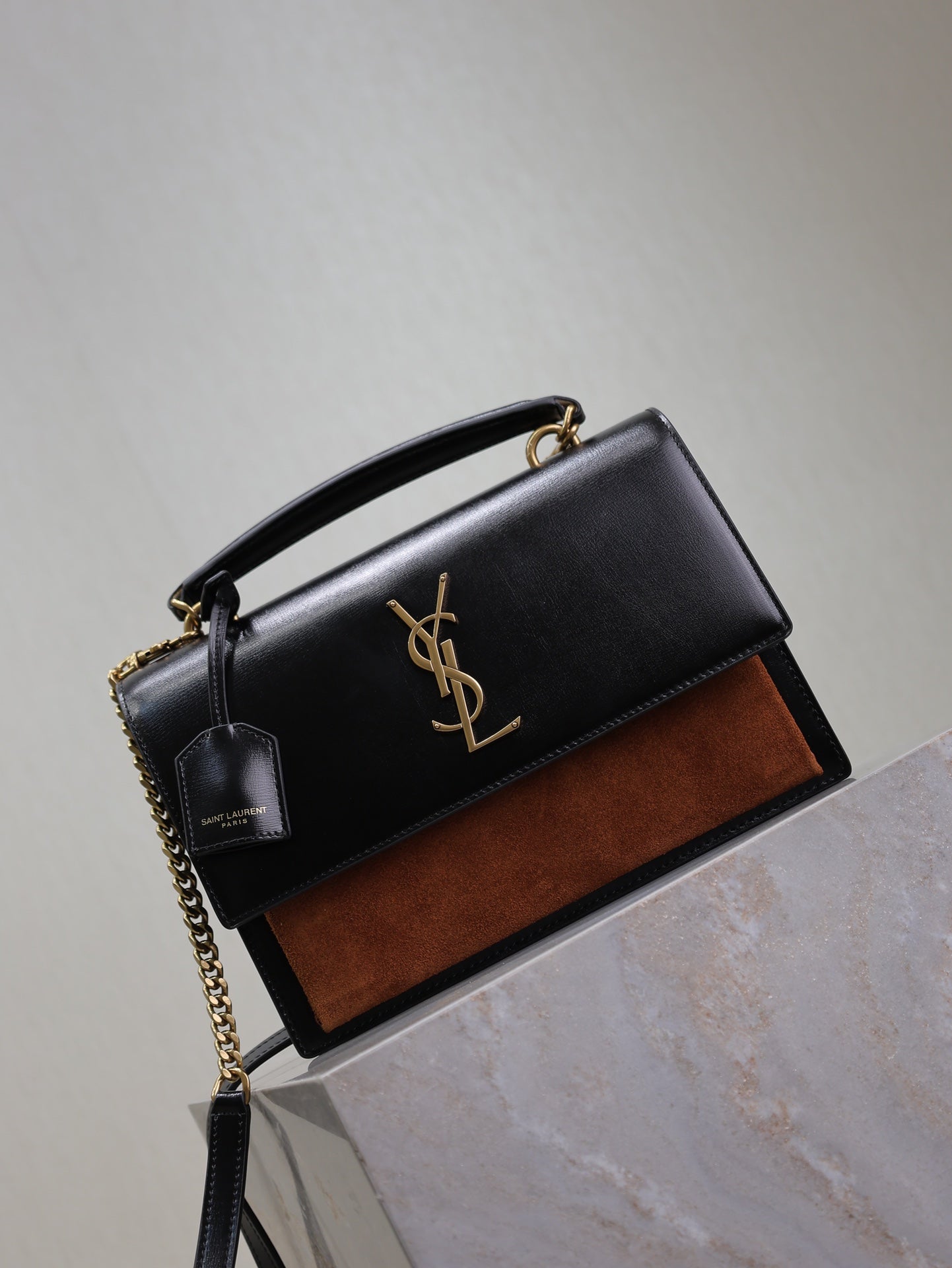 YSL Sunset 25 cm Suede leather bag