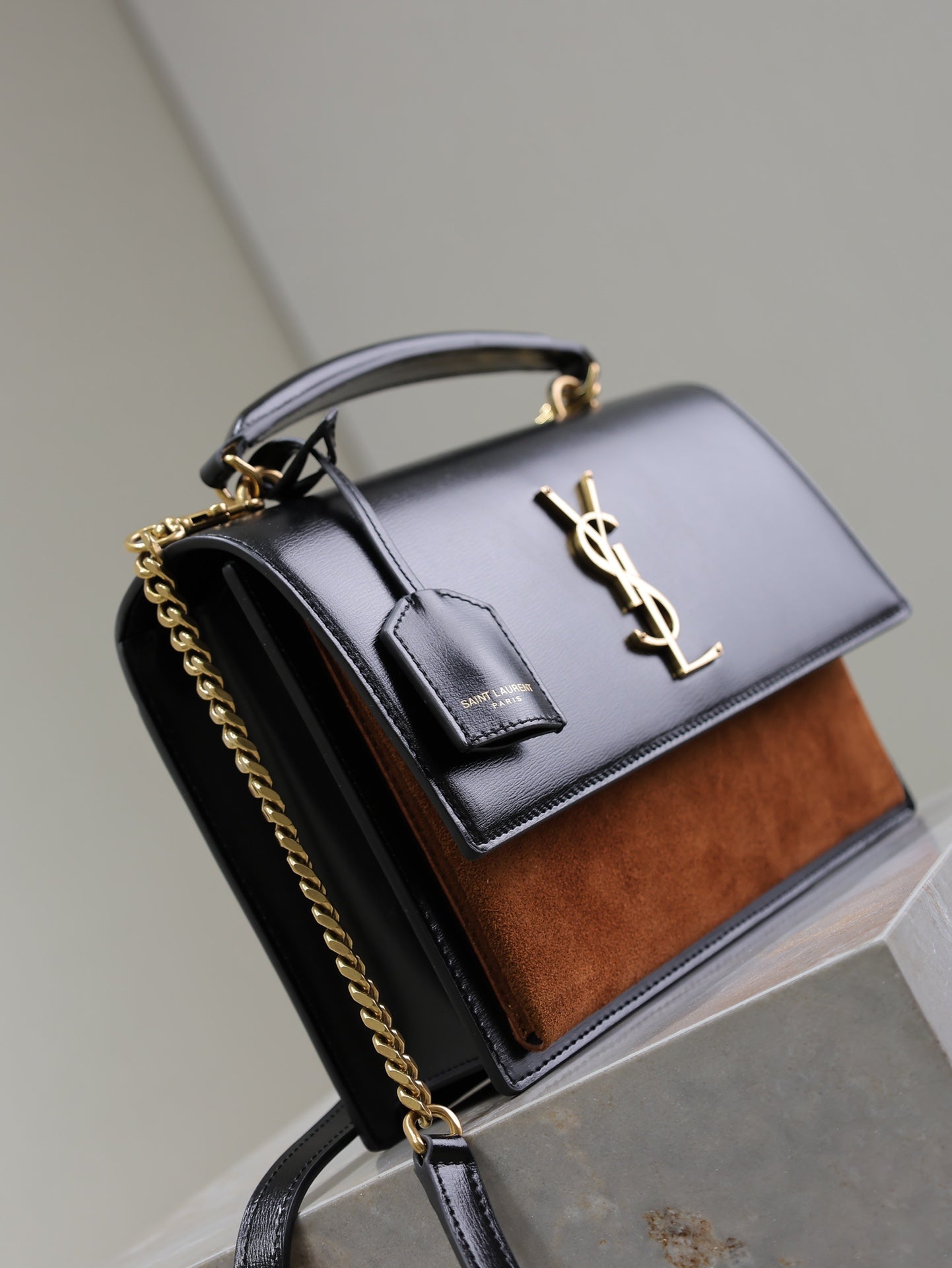 YSL Sunset 25 cm Suede leather bag