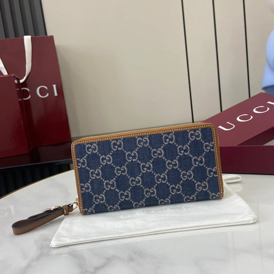 Gucci GG Emblem zip around wallet denim