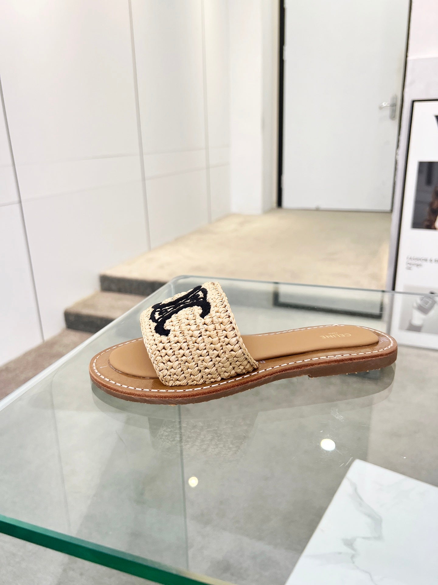 Celine Raffia Slides