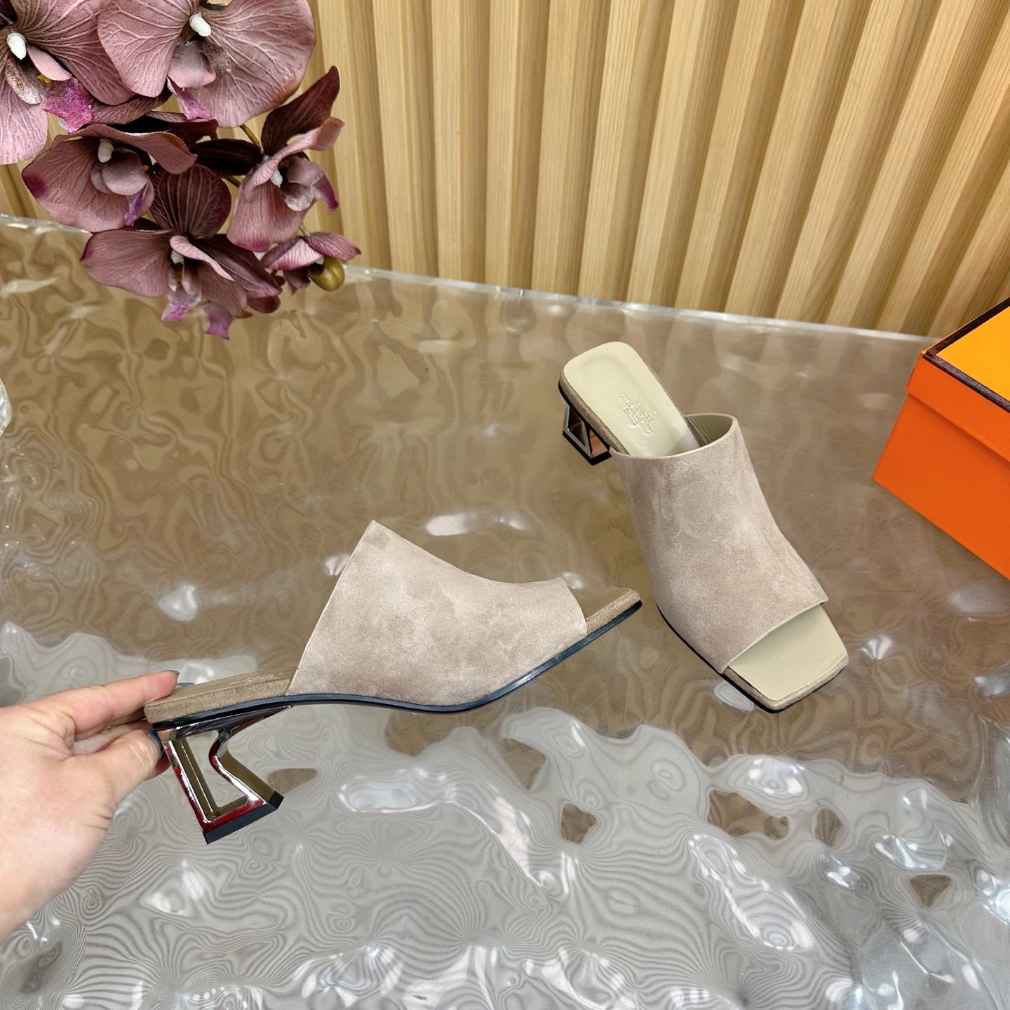 Hermes Suede Heels Sandals