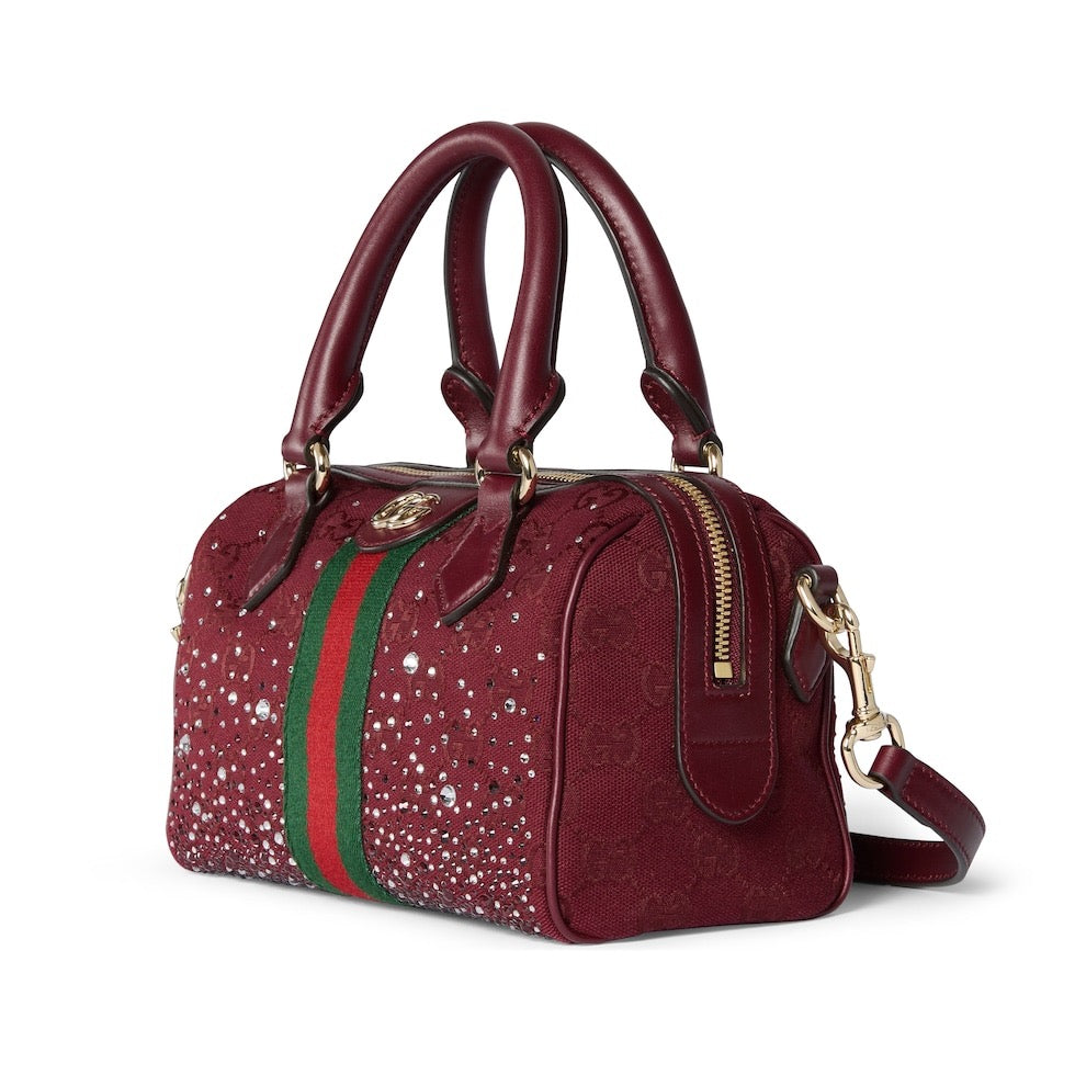 Gucci Ophidia crystals small boston bag in Rosso Ancora red