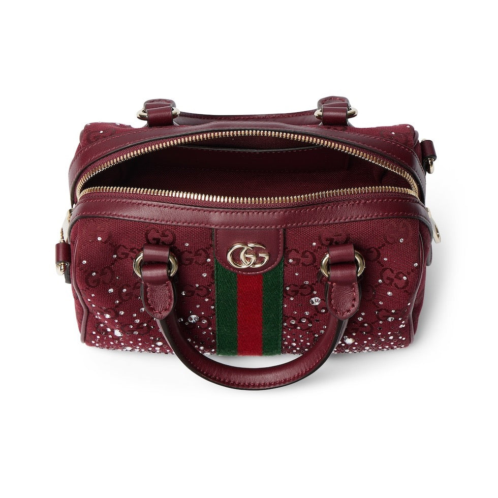 Gucci Ophidia crystals small boston bag in Rosso Ancora red