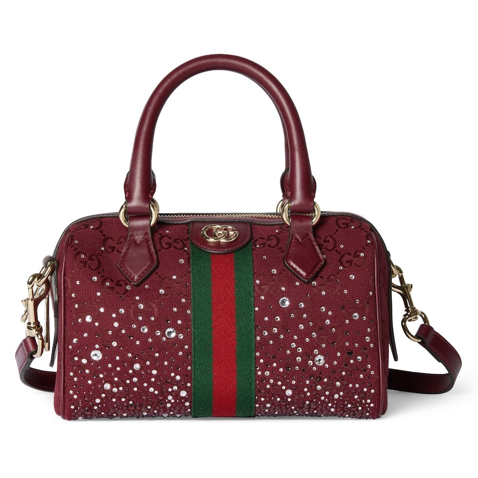 Gucci Ophidia crystals small boston bag in Rosso Ancora red