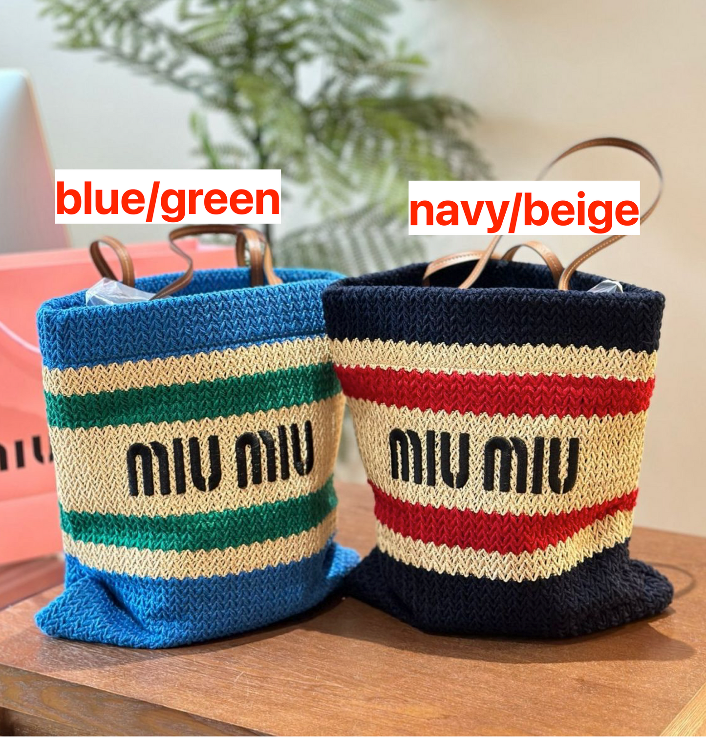 Miu Miu Raffia-effect woven tote bag