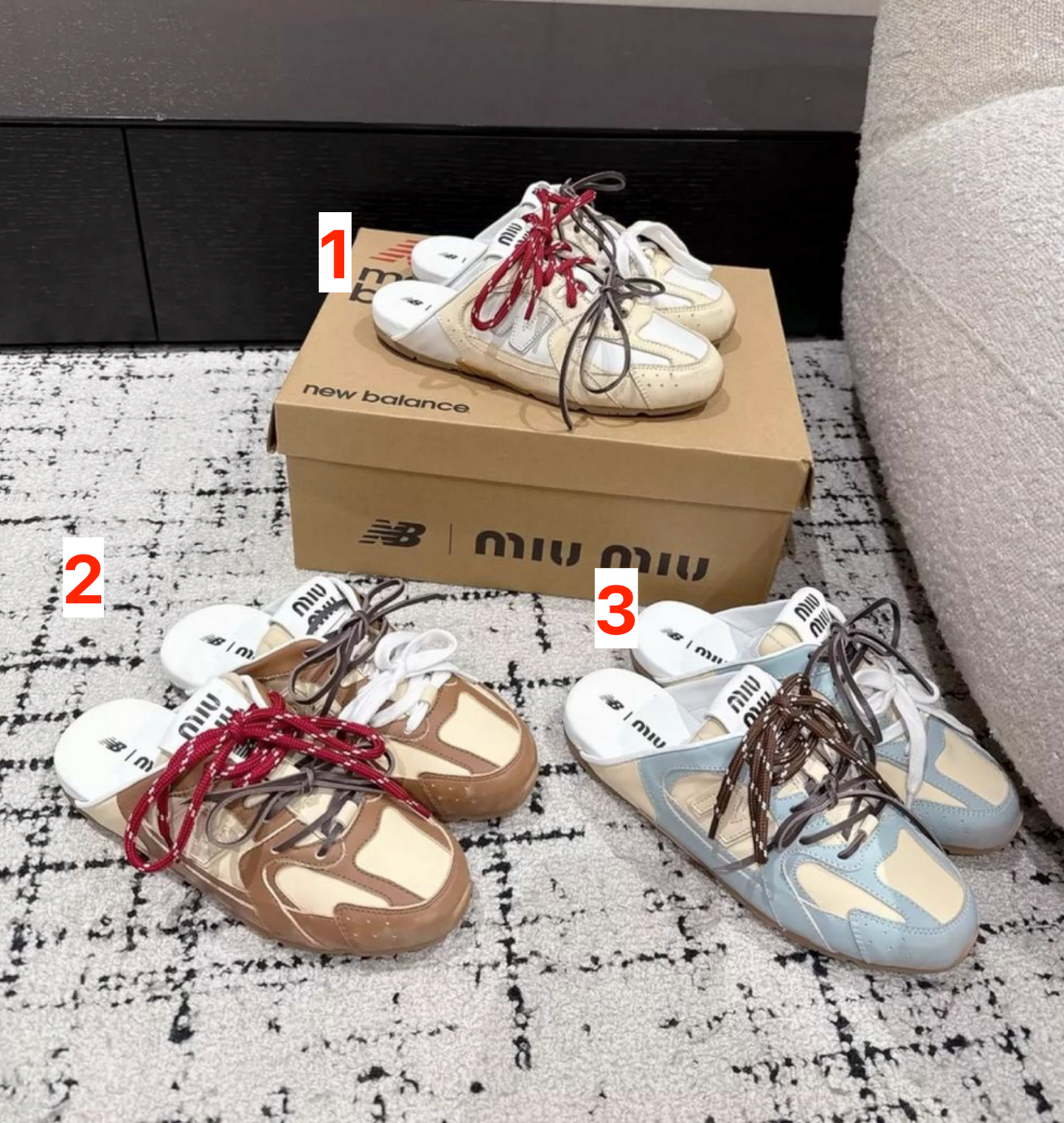 Miu Miu x New Balance deco calf leather mules