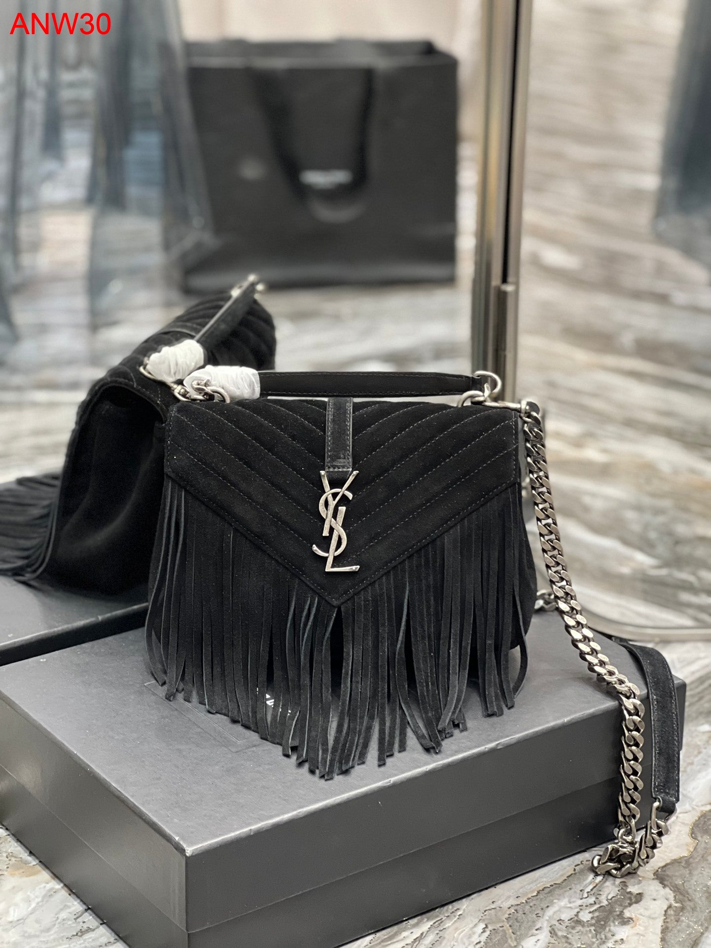 YSL Collège Medium suede shoulder bag with fringes